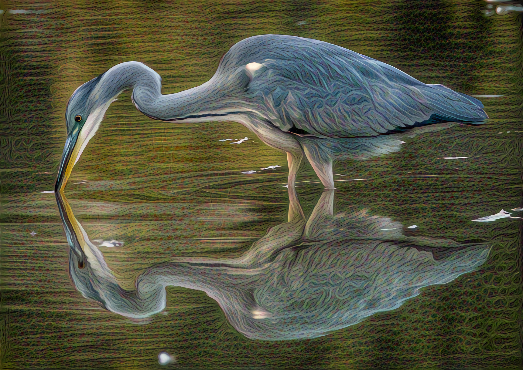 Great Blue Heron, Reflected