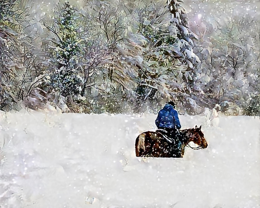 Ridden through fresh snow. Photo of a friend, made yesterday