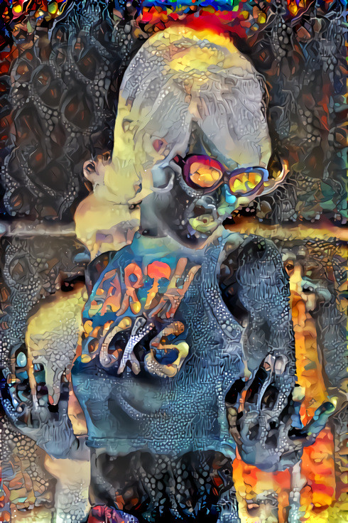 "Earth Sucks" Tshirt girl, negative photo, shades