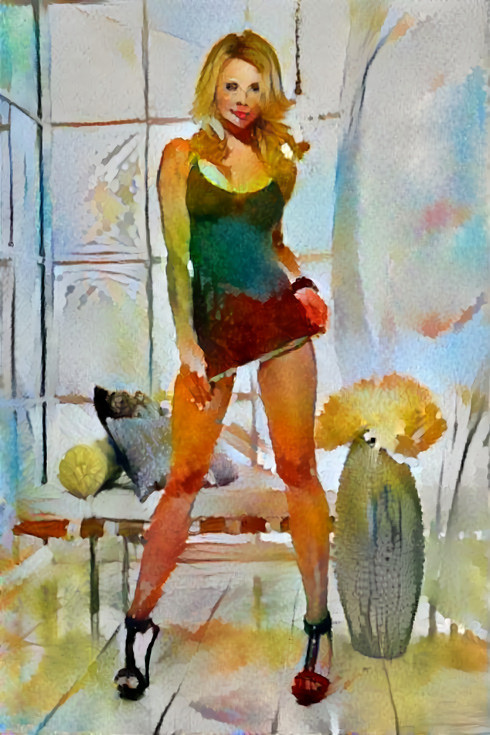 model in short dress and heels - watercolor