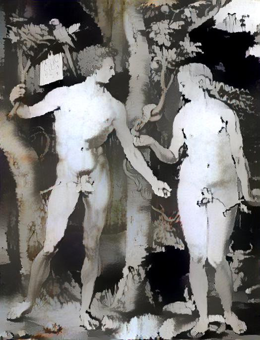 Adam and Eve in the style of Banksy