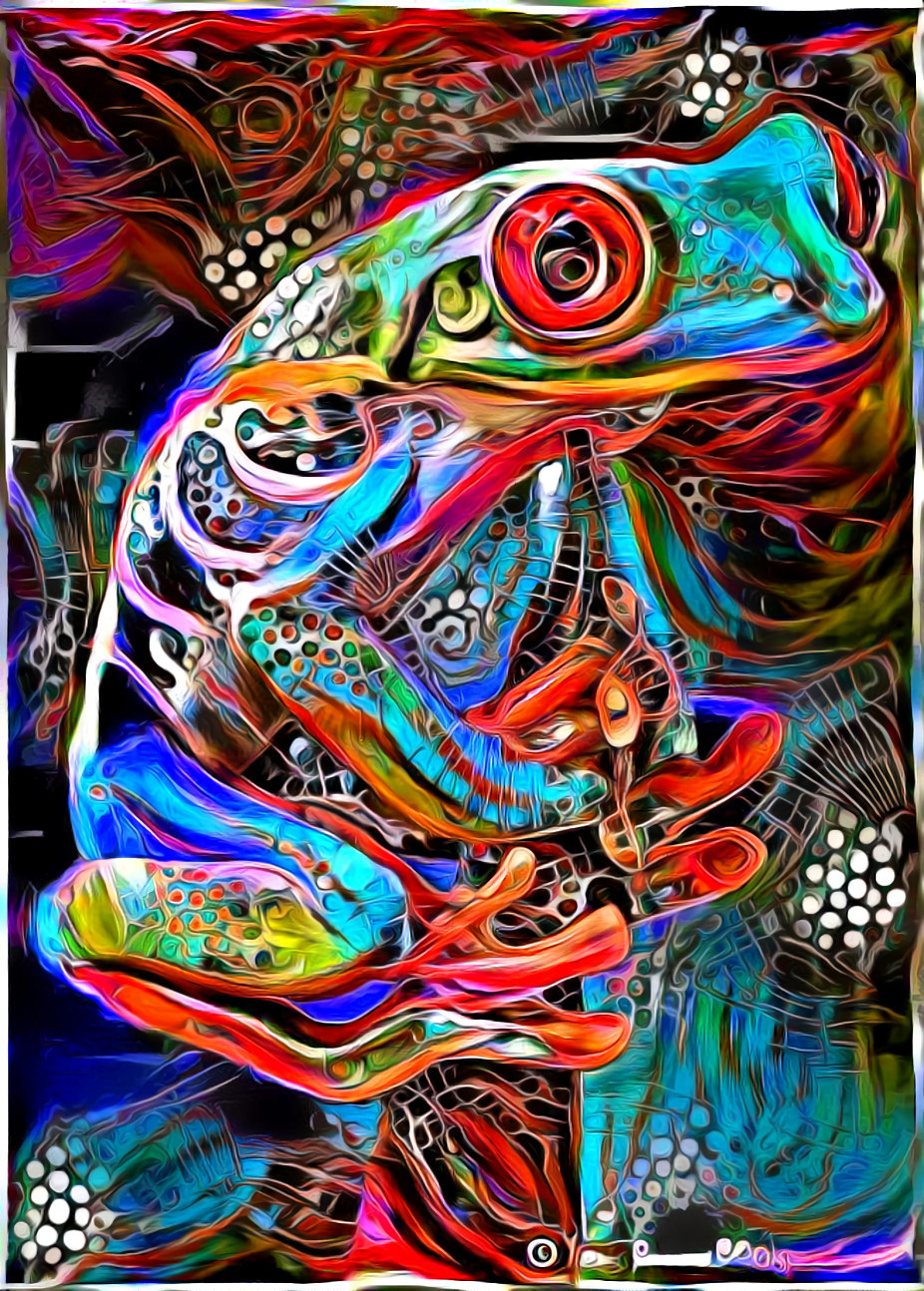 little frog - green, blue, red, psychadelic, swirl