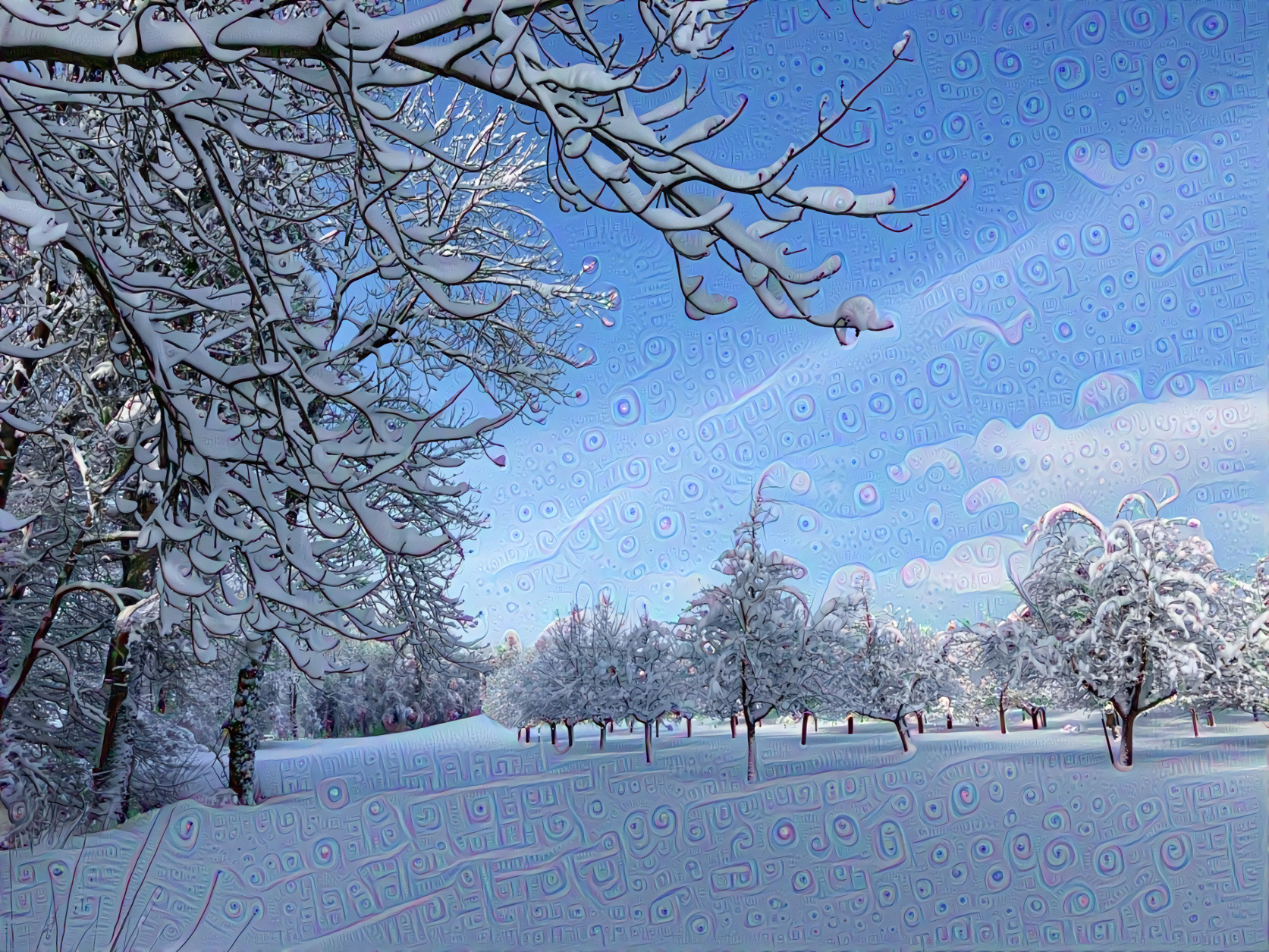 Apple trees in the snow