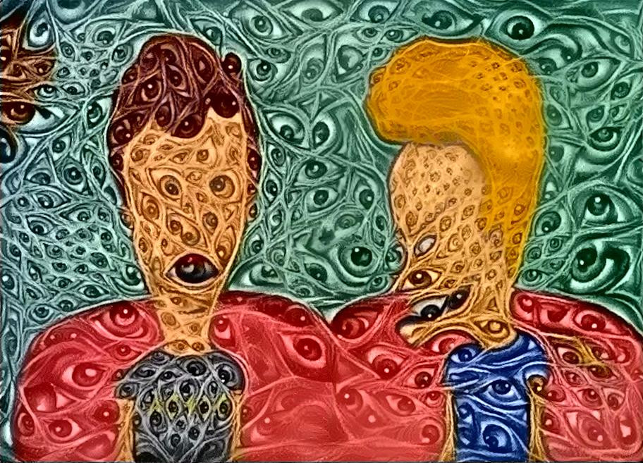 Beavis & Butthead, but made of eyes.