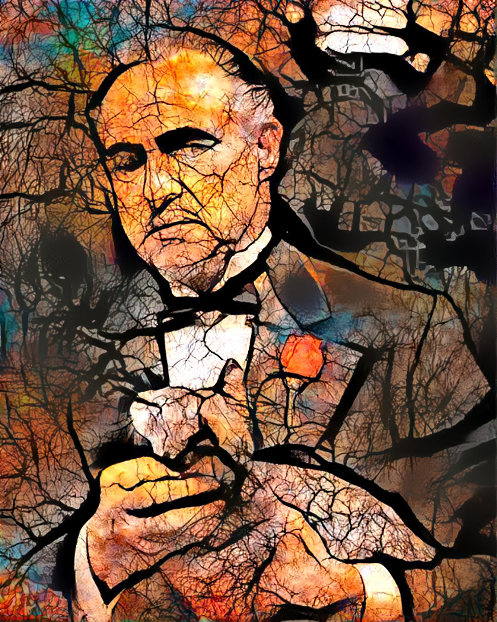 marlon brando holding cat, branches, black, orange