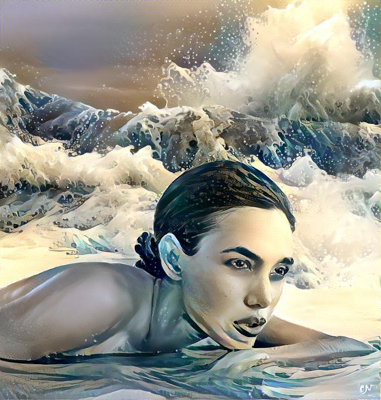 Woman and waves