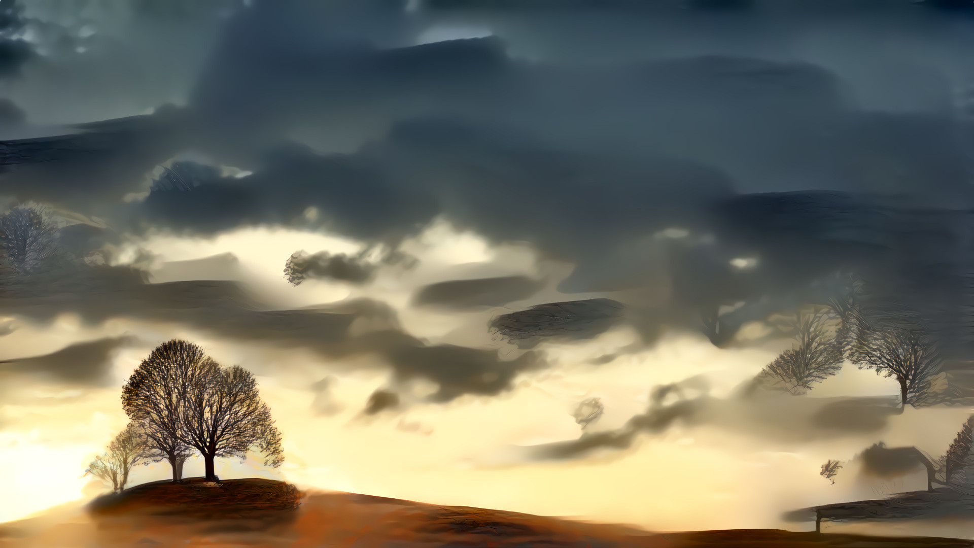 Dark Clouds, Bare Tree on a Hilltop