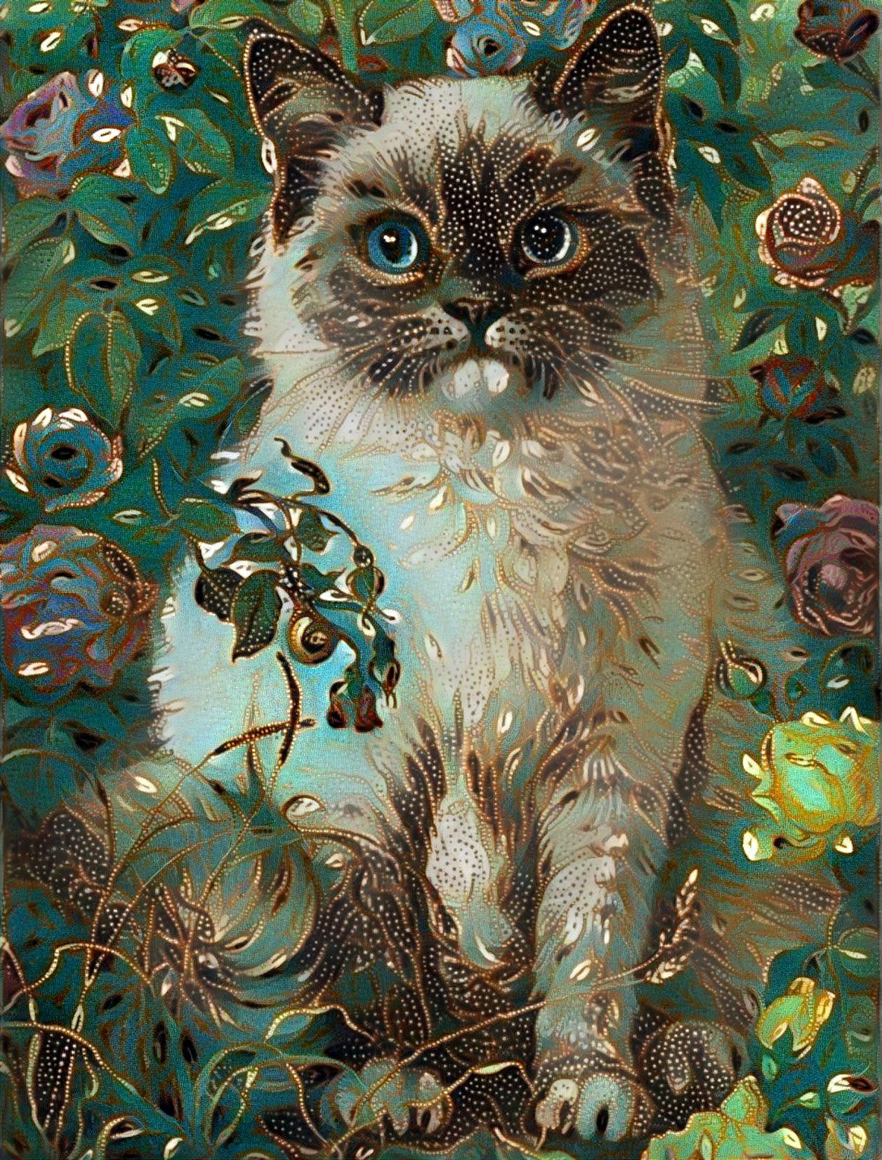 Siamese Kitten In The Flowers