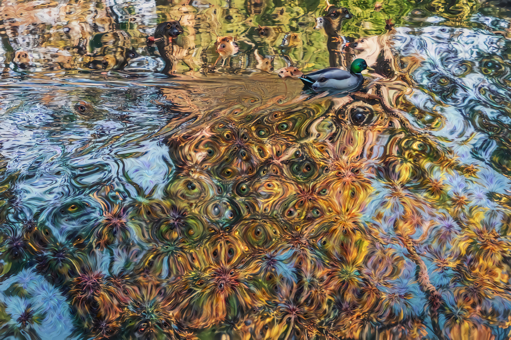 Duck in rippled water