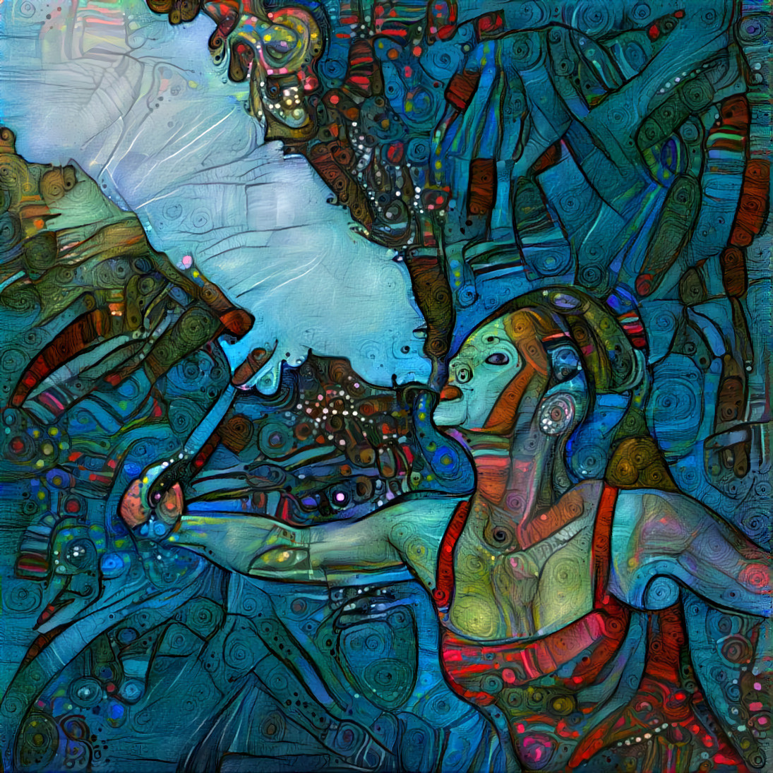 firebreather, aqua, blue, green, red, graphic art