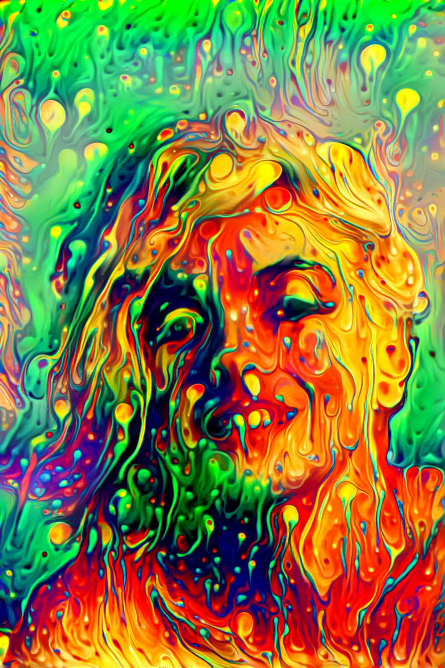 Marilyn Monroe, green, yellow, orange, red drips