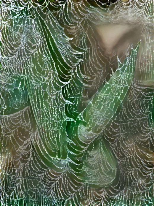 Spinnweben mit Morgentau auf einer Aloe Vera - Cobwebs with morning dew on an aloe vera