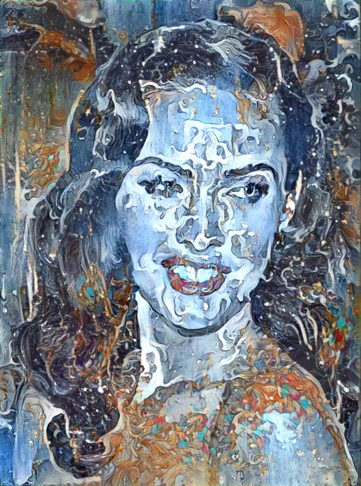 model - white, dark blue, orange - messy painting