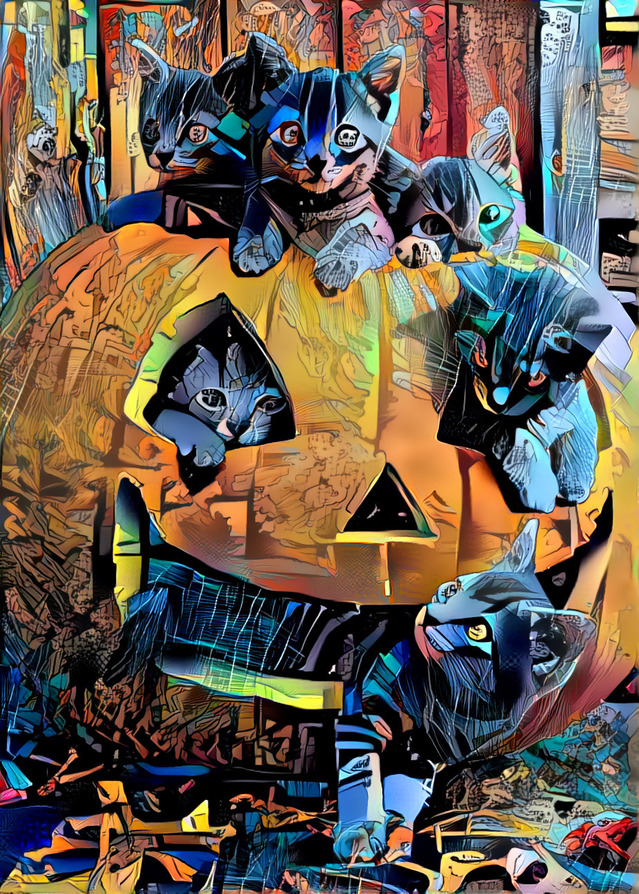 Kittens in a jack o lantern 