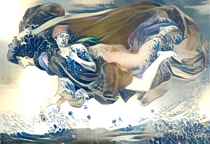 Night and Sleep by Evelyn de Morgan (1878) + La Grande Vague de Kanagawa by Hokusai