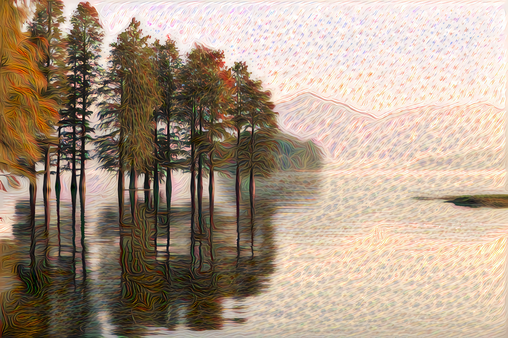 Lake, Trees, Mountains