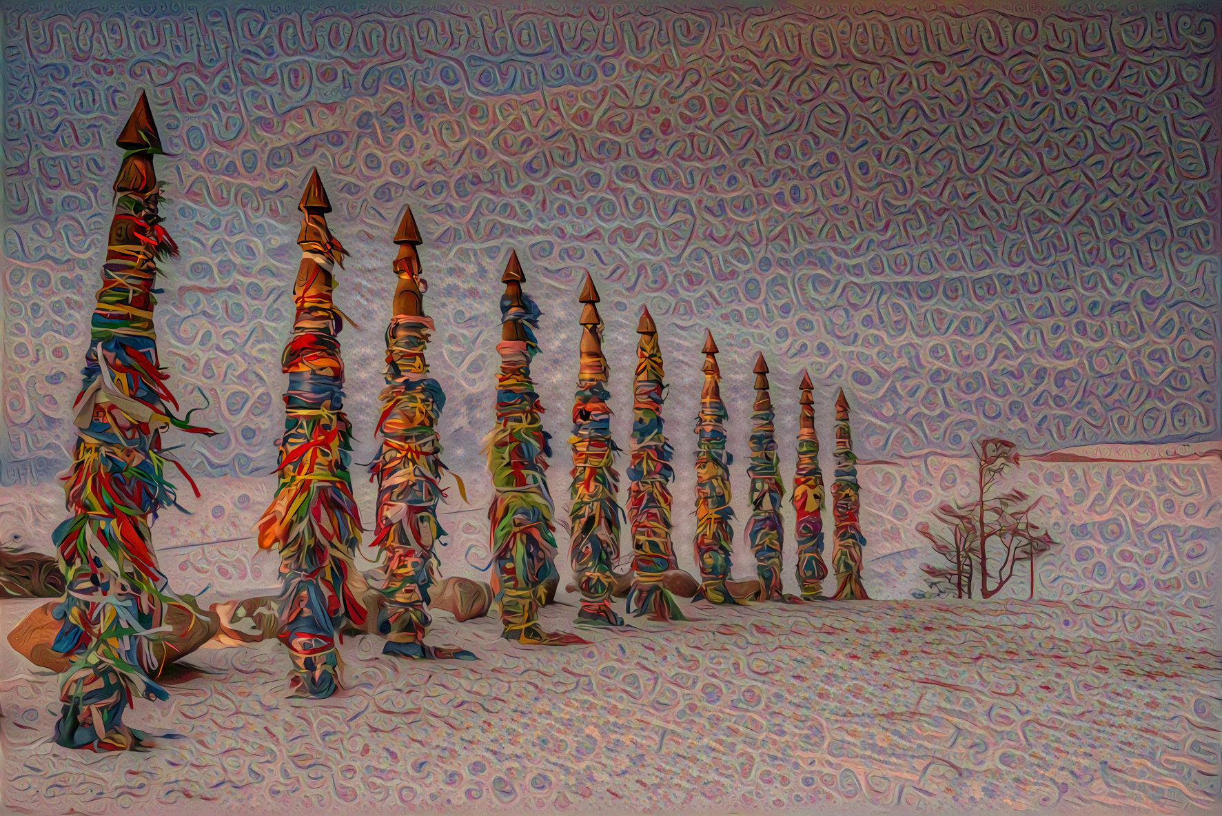 Siberia, Baikal Lake,  Shaman Totem Columns