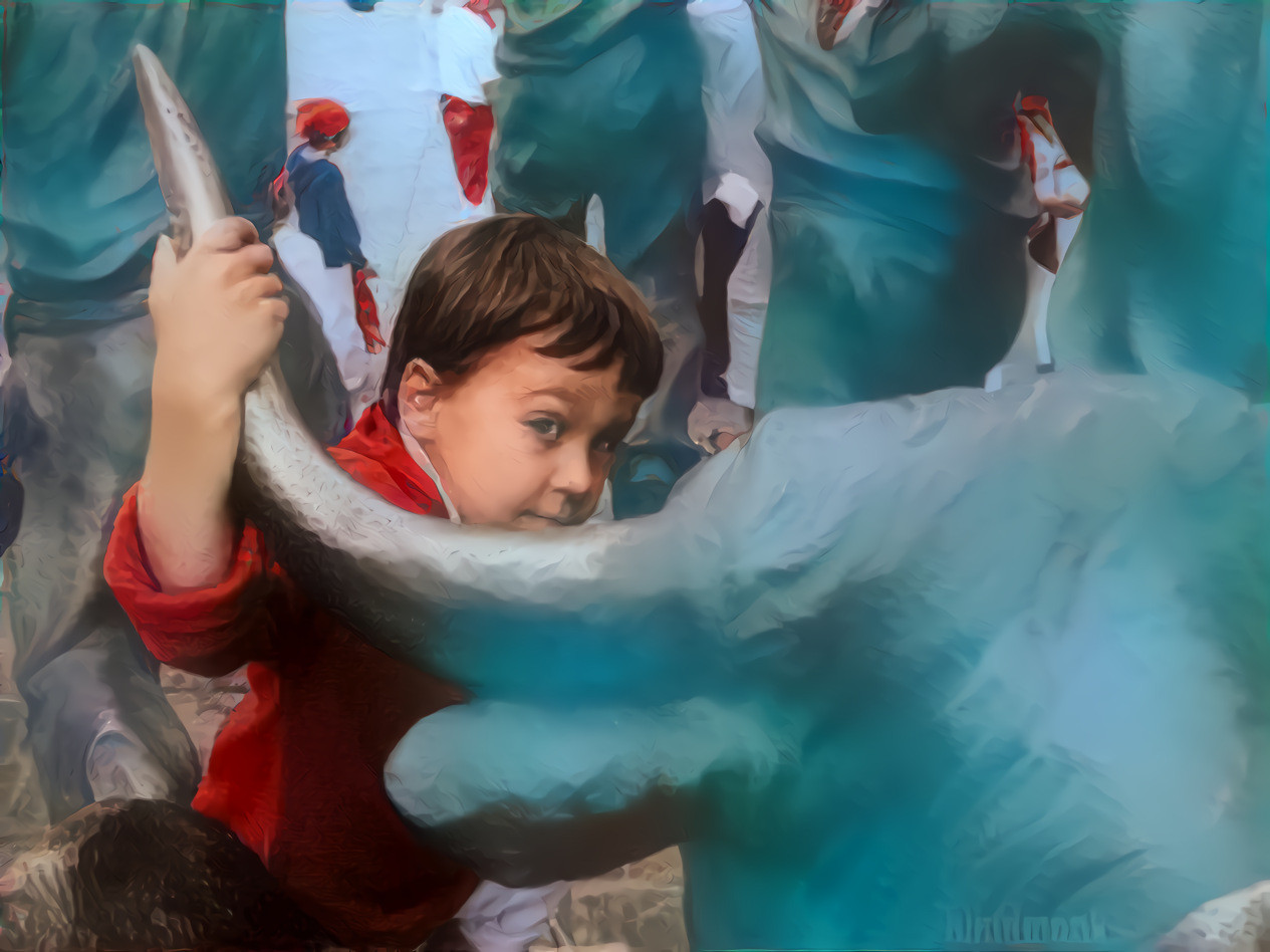 Unknown Boy - Running of the Bulls in Pamplona, 2007 (photo: me, – filter: altered painting by Francisco José de Goya) ◉