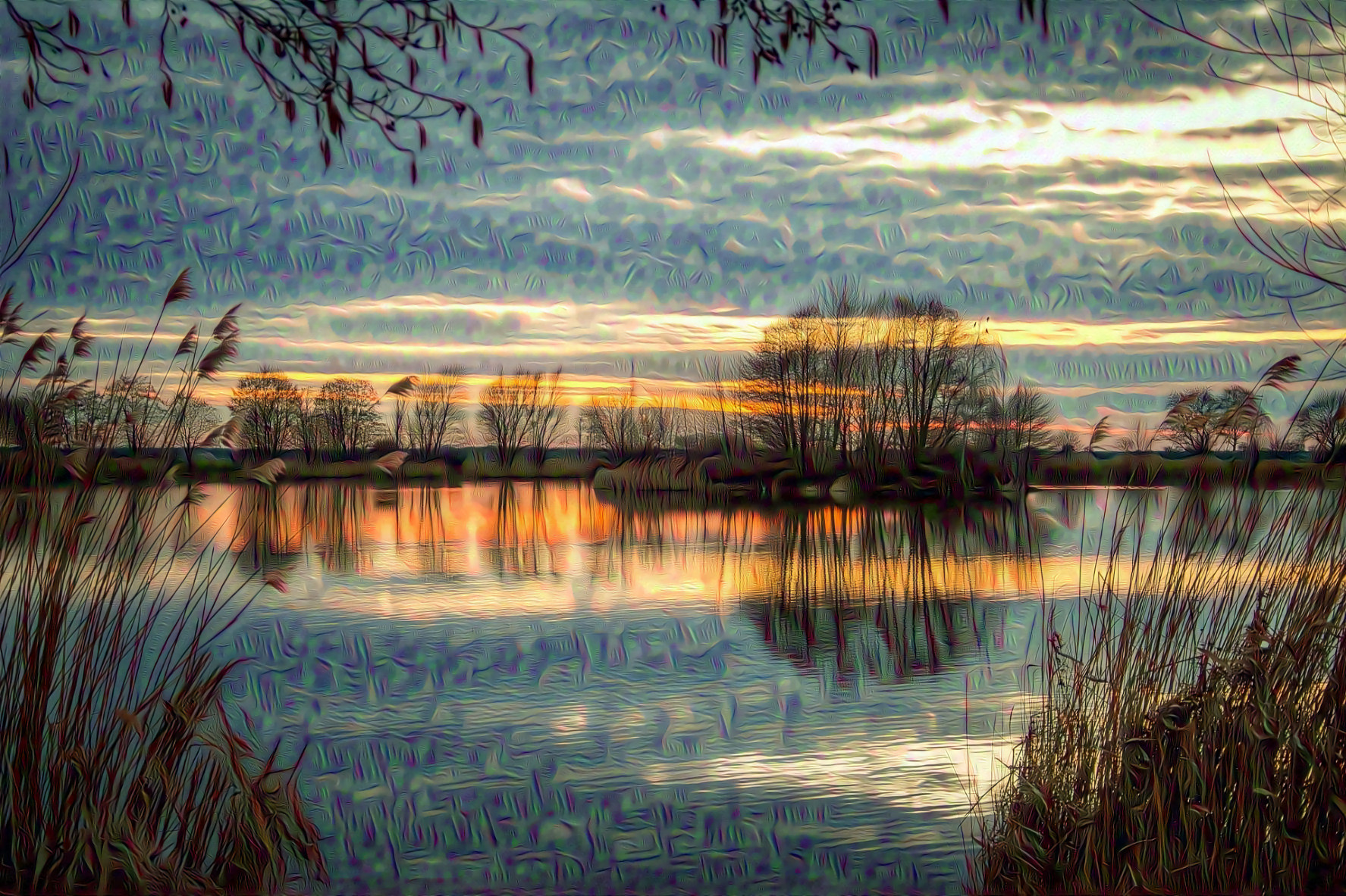 Sunset, Lake and Clouds