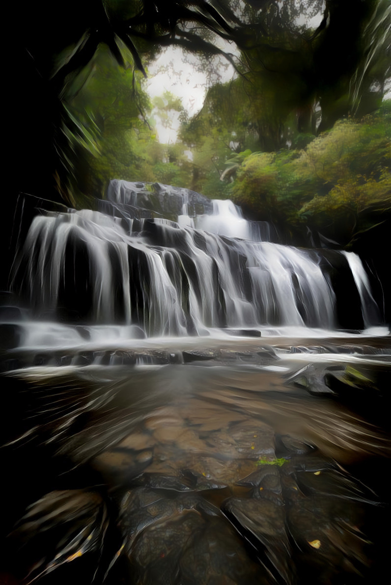 Purakaunui Falls, Hinahina, New Zealand.  Original photo by Casey Horner on Unsplash.