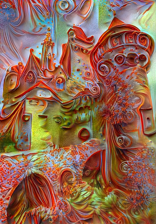 castle - orange streaks on yellow - 3d art