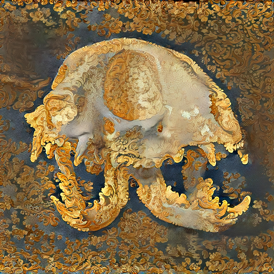 Malformed Janus Cat Skull Gold leaf