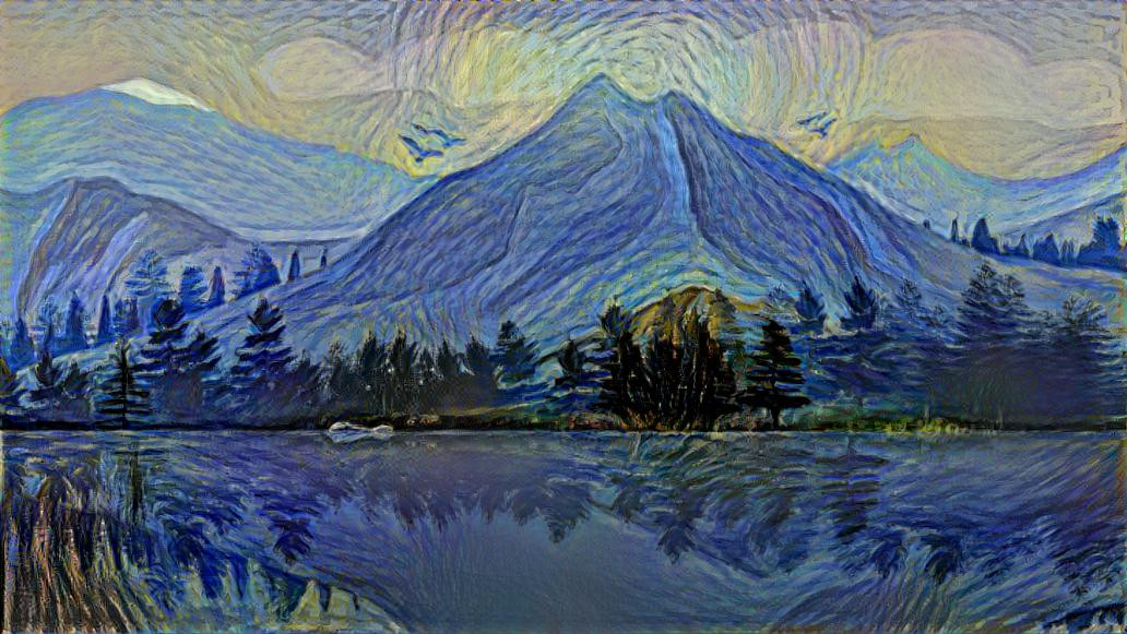 Mountain landscape in starry night style