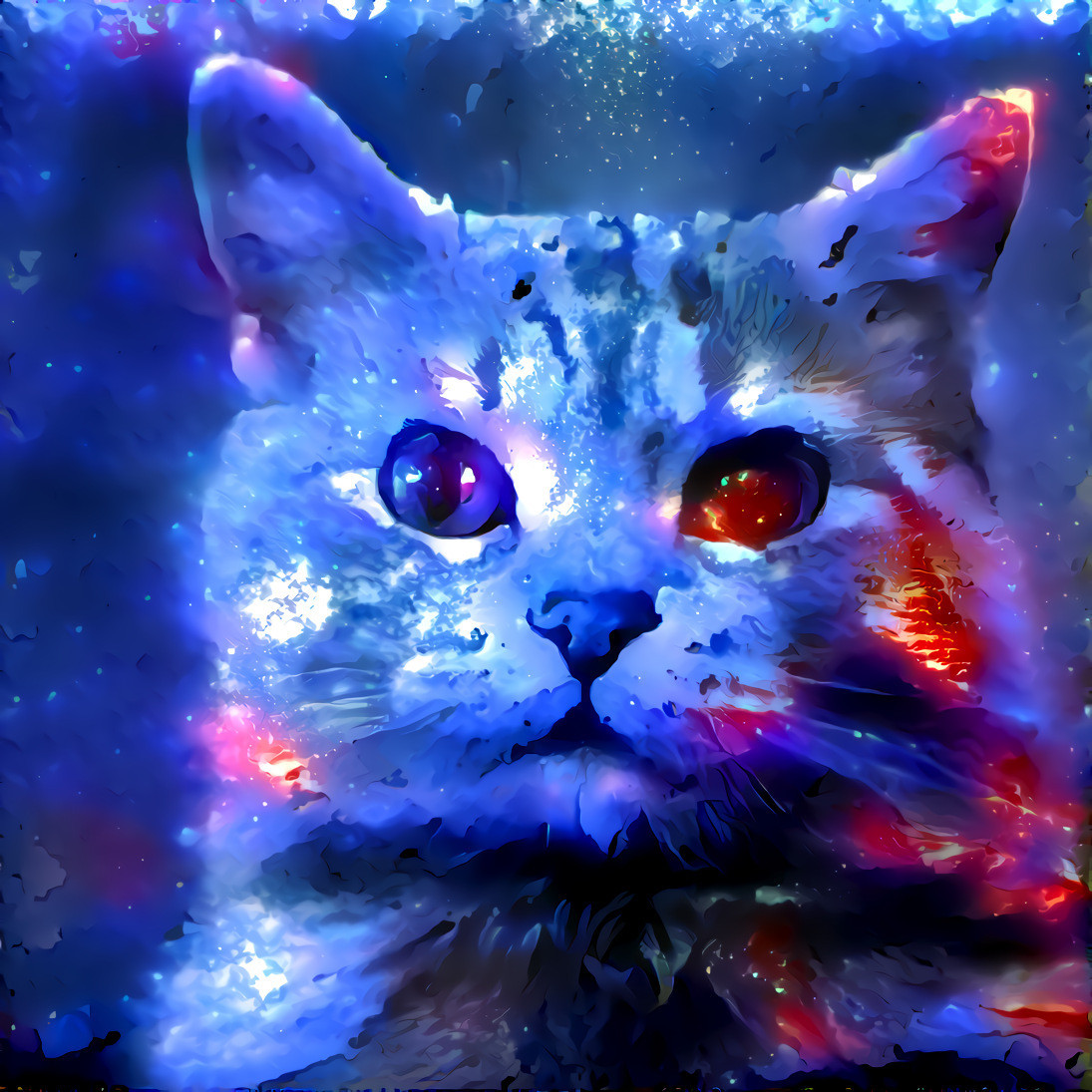 Image of cat, created by neural-network that called "This Cat Does Not Exist", edited with DDG.