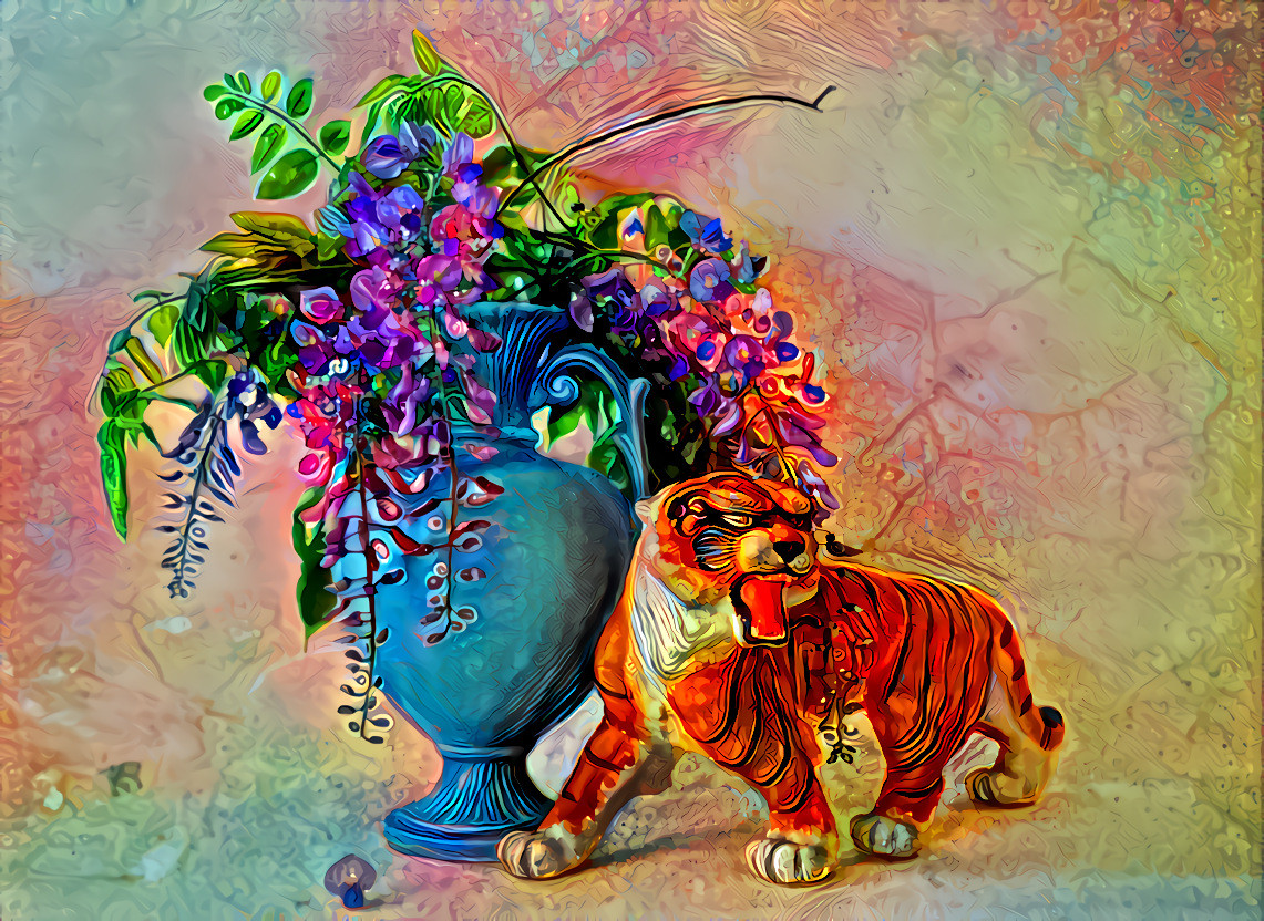 Wisteria and Tiger aged background purple bright- Jeffery Hood