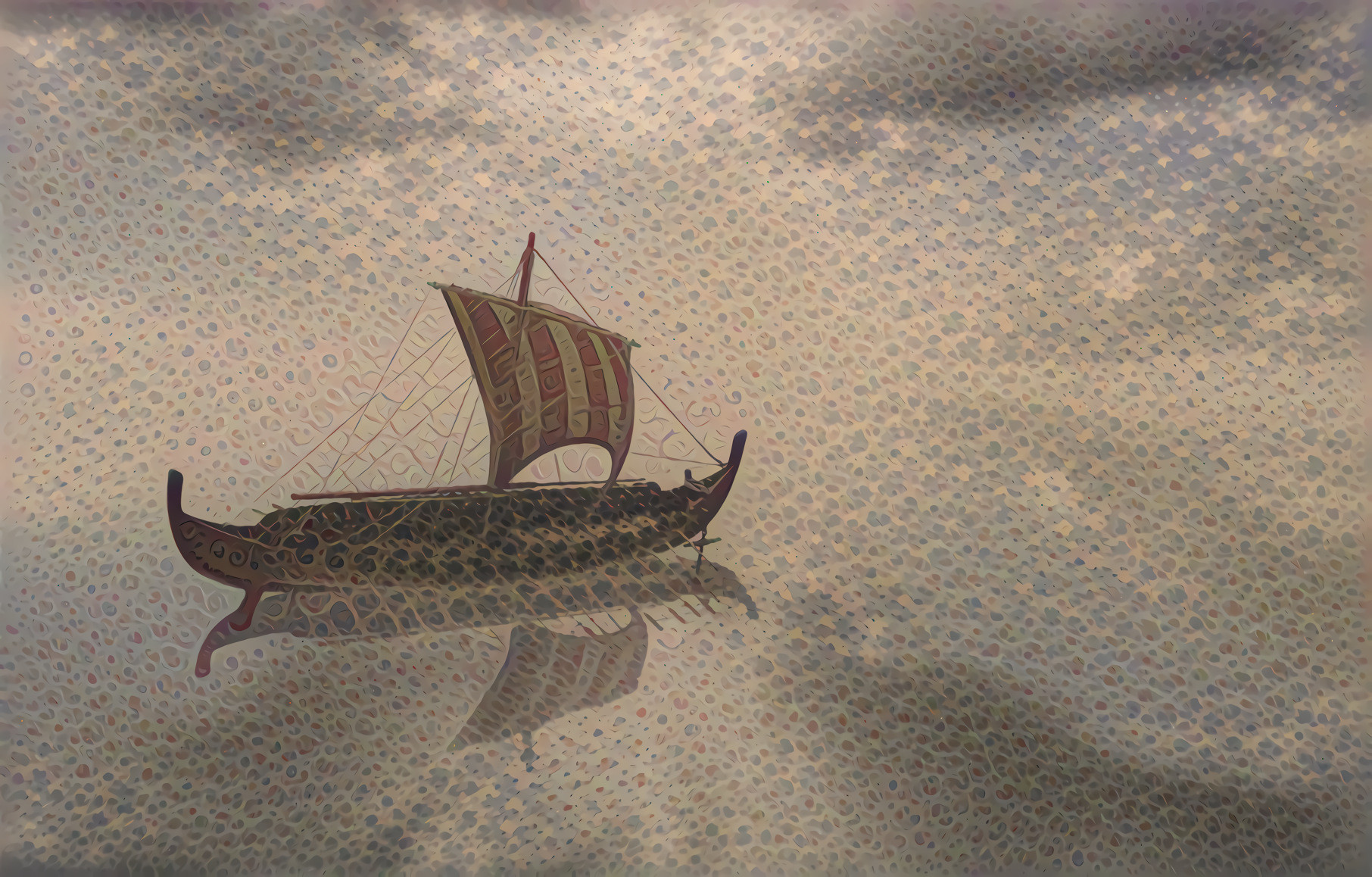 Viking Ship in  Clouds and Fog