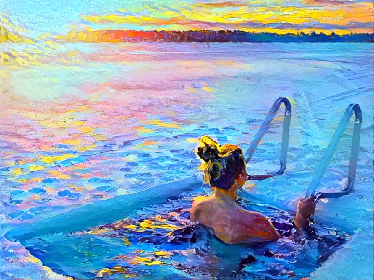 Traditional swimming in the ice hole on the feast of Epiphany. Most prefer to do this at midnight from January 18 to 19.