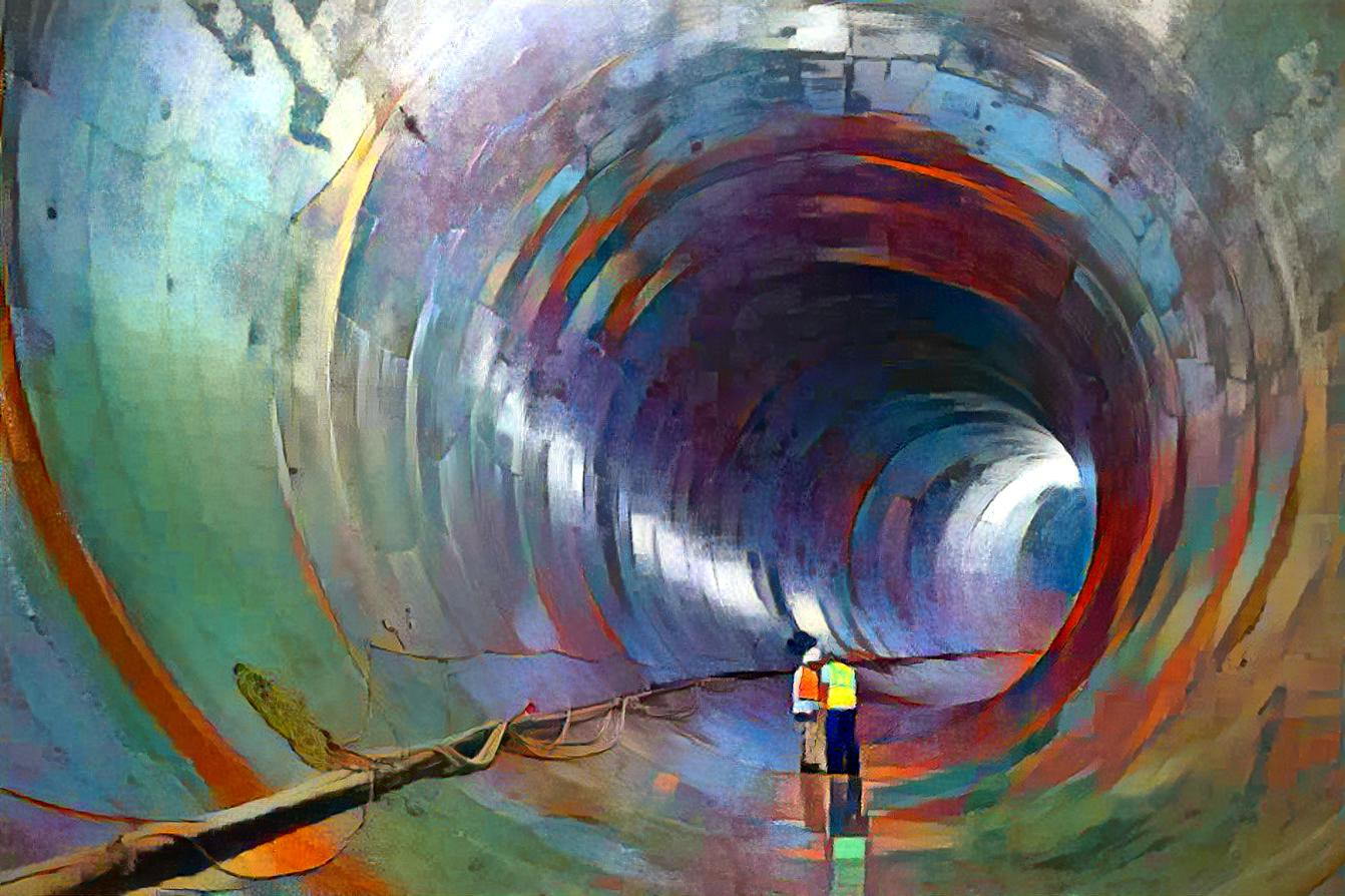 Built to 'bottle rainwater' Chicago's Calumet Park deep tunnel was 40 years in the making. Photo by Andrew Gill, styled with Wassily Kandinsky's ' Hommage A Grohmann', 1926.