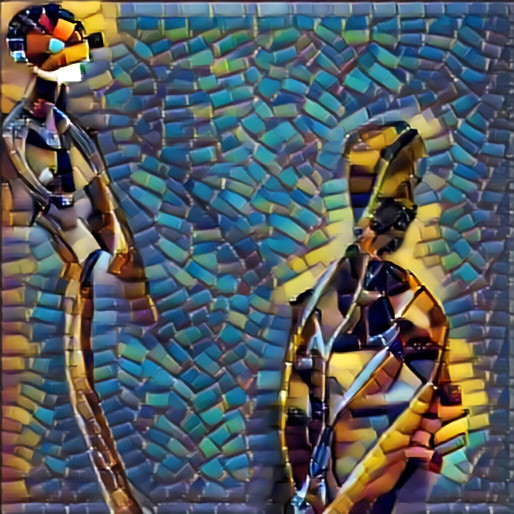 Two humanoid Creatures dancing mosaic 