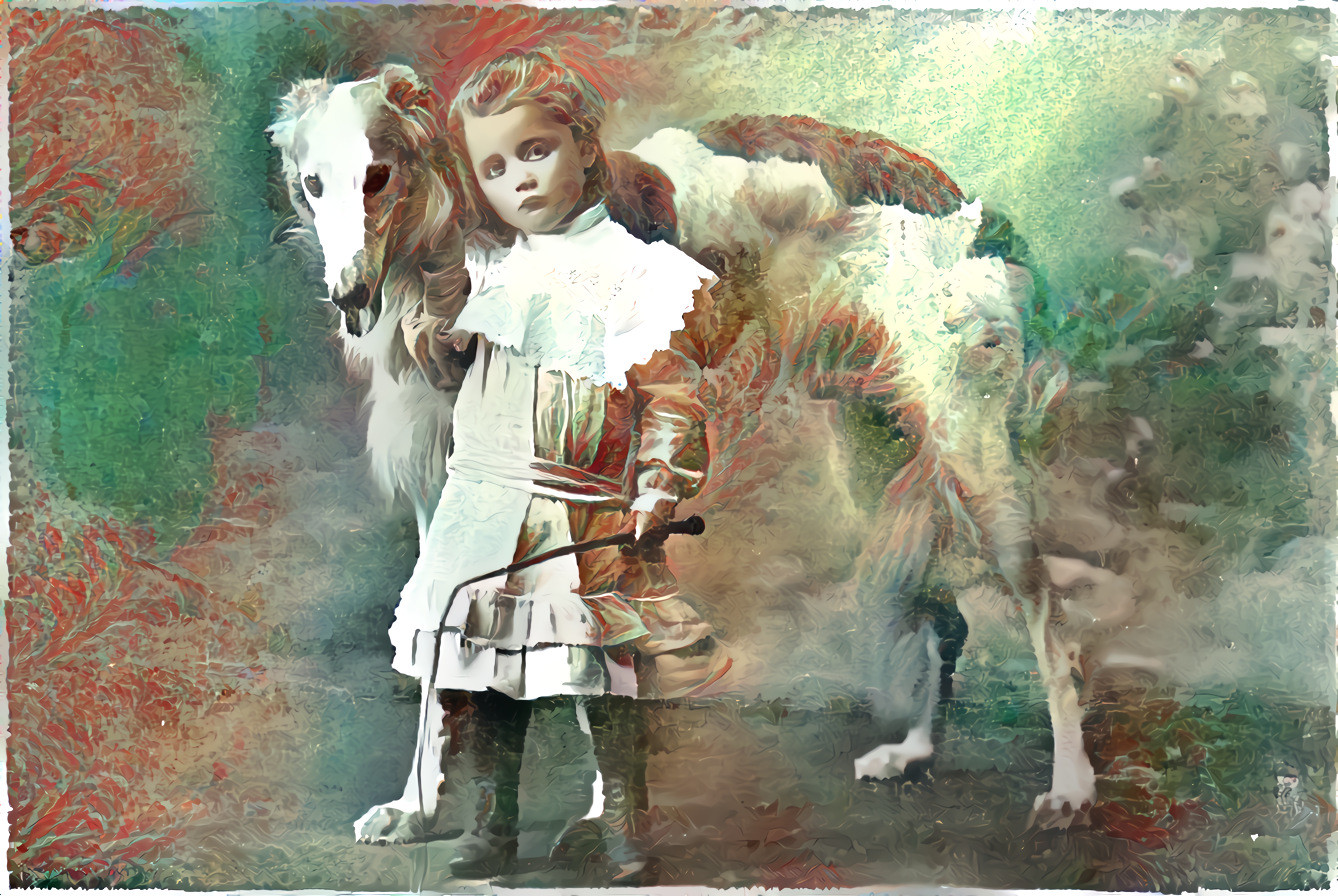 historical photo - girl with borzoi