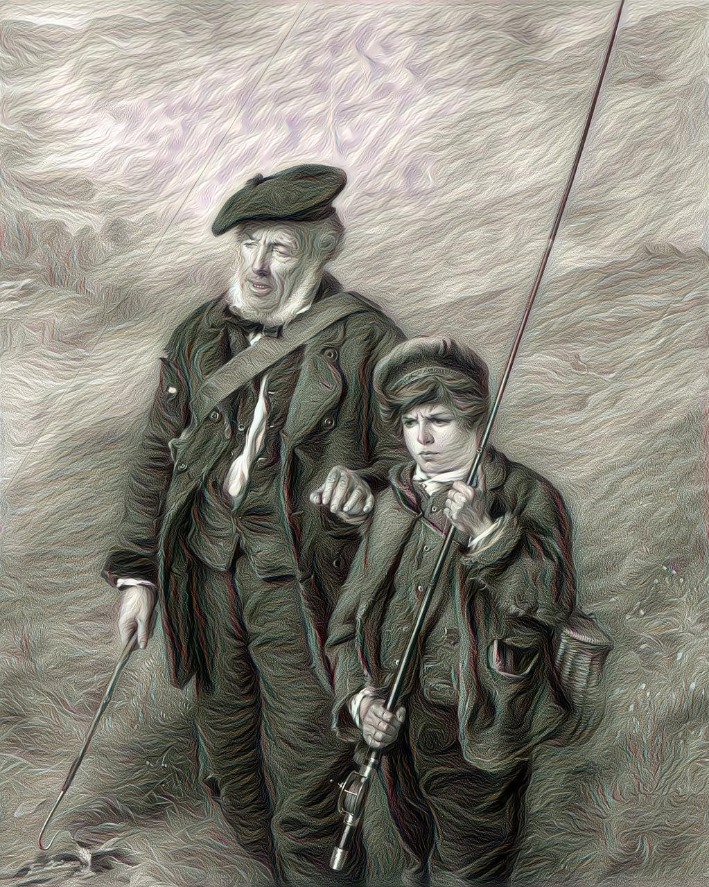 Old Scottish Man and Boy Going Fishing