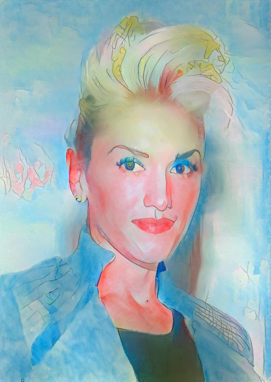 gwen stefani - blue, pink, yellow, watercolor