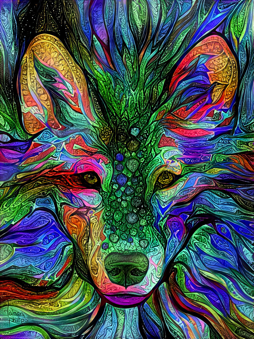 "Rainbow glimmering wolf" _ source: artwork by Tamara Phillips _ (201214)