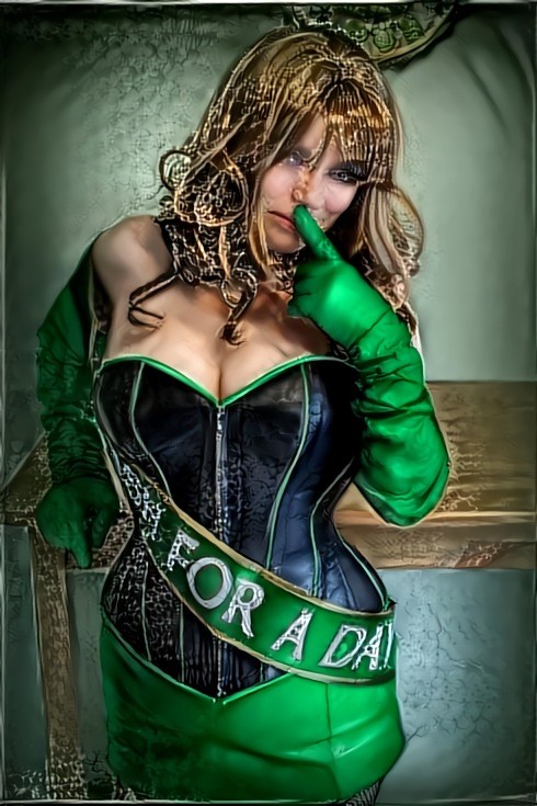 Irish Lass in Green Leather Ready for St Patrick's Day