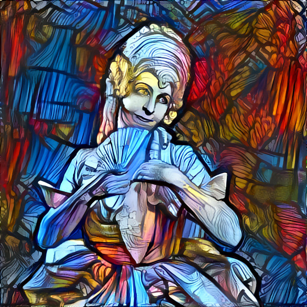 A poufy stained glass hairdo