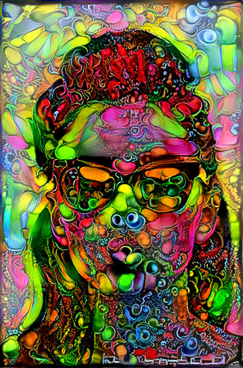 model wearing sunglasses, psychadelic