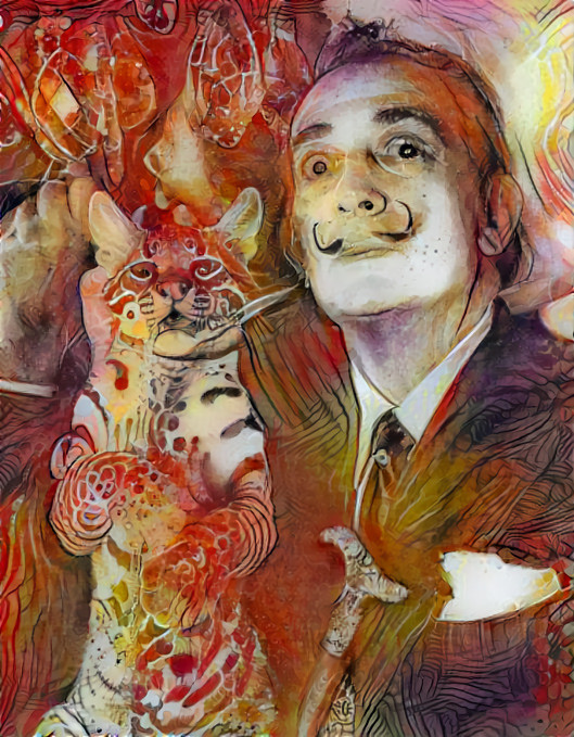 salvador dali holding a cat - orange 