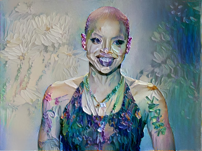 slick woods, aqua, blue, flowers, painting