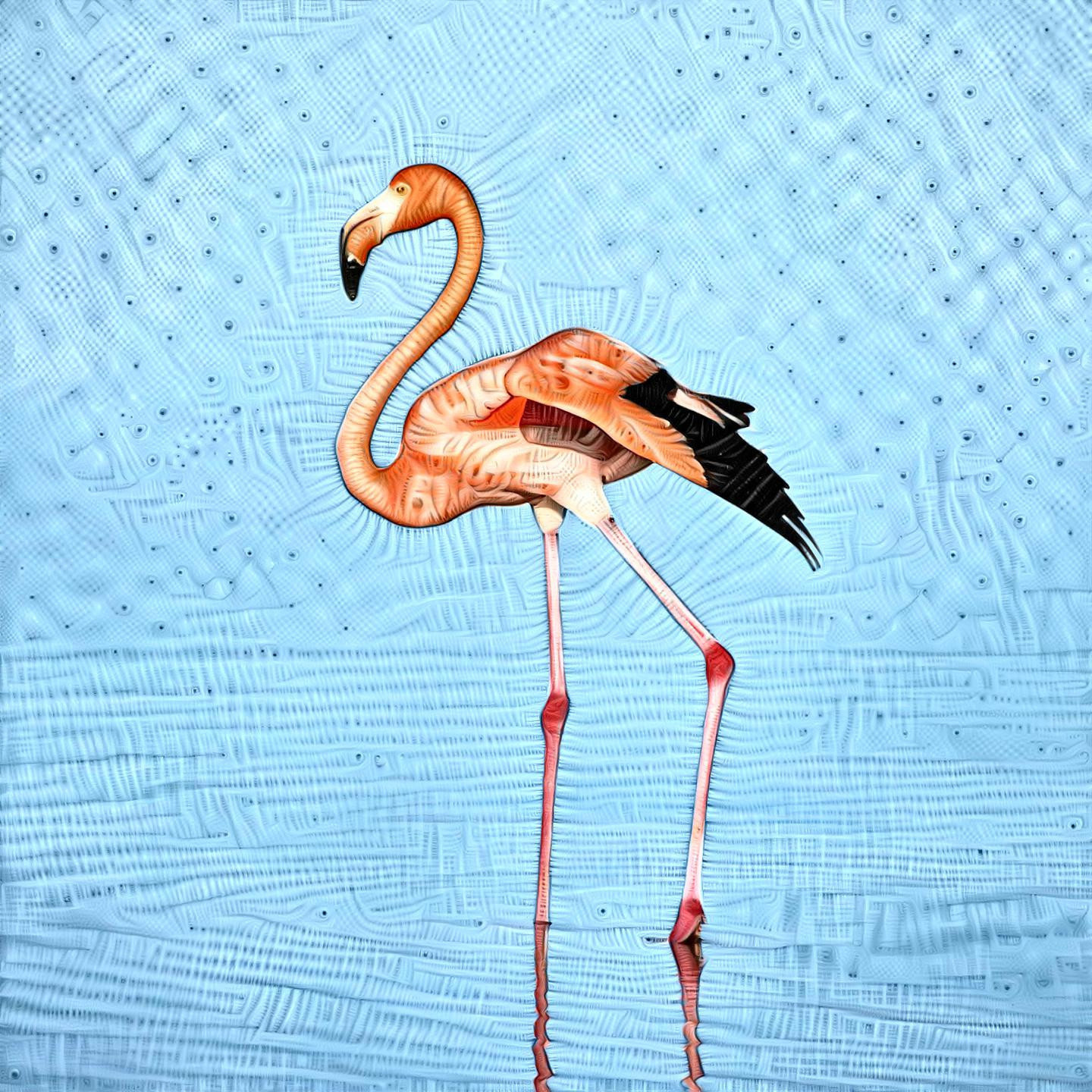 Pink Flamingo on Blue