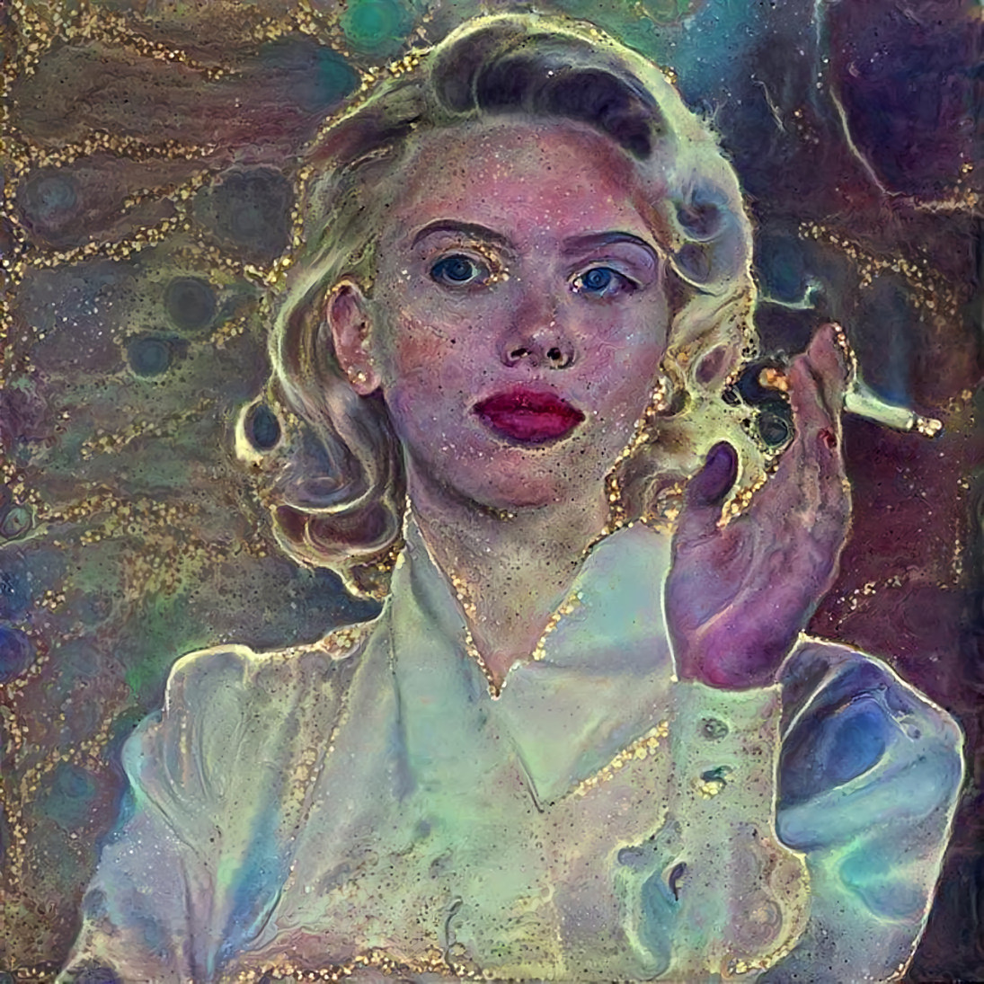 scarlet johansen smoking cigarette, painting, 4