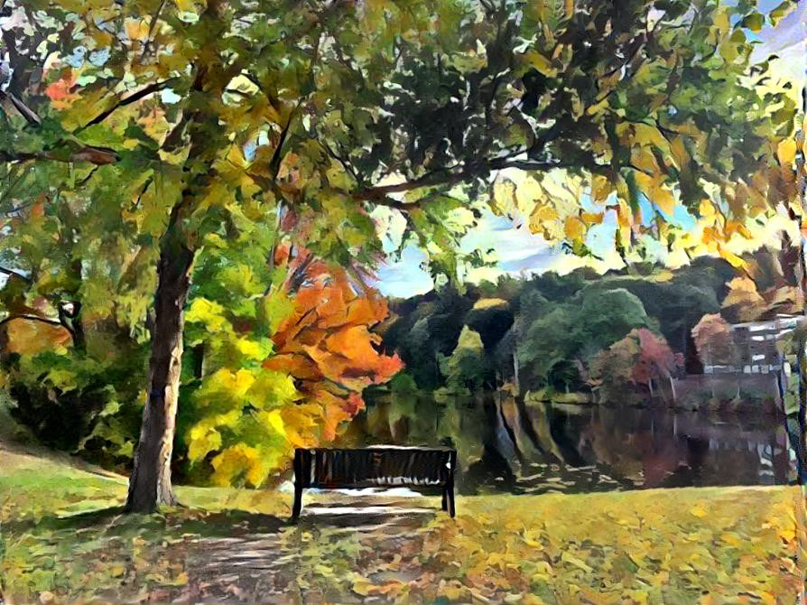 Bench by a Lake in Fall