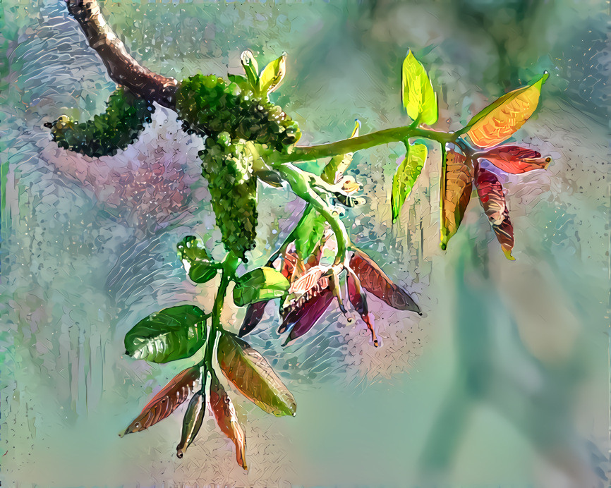 Young walnut leaves.