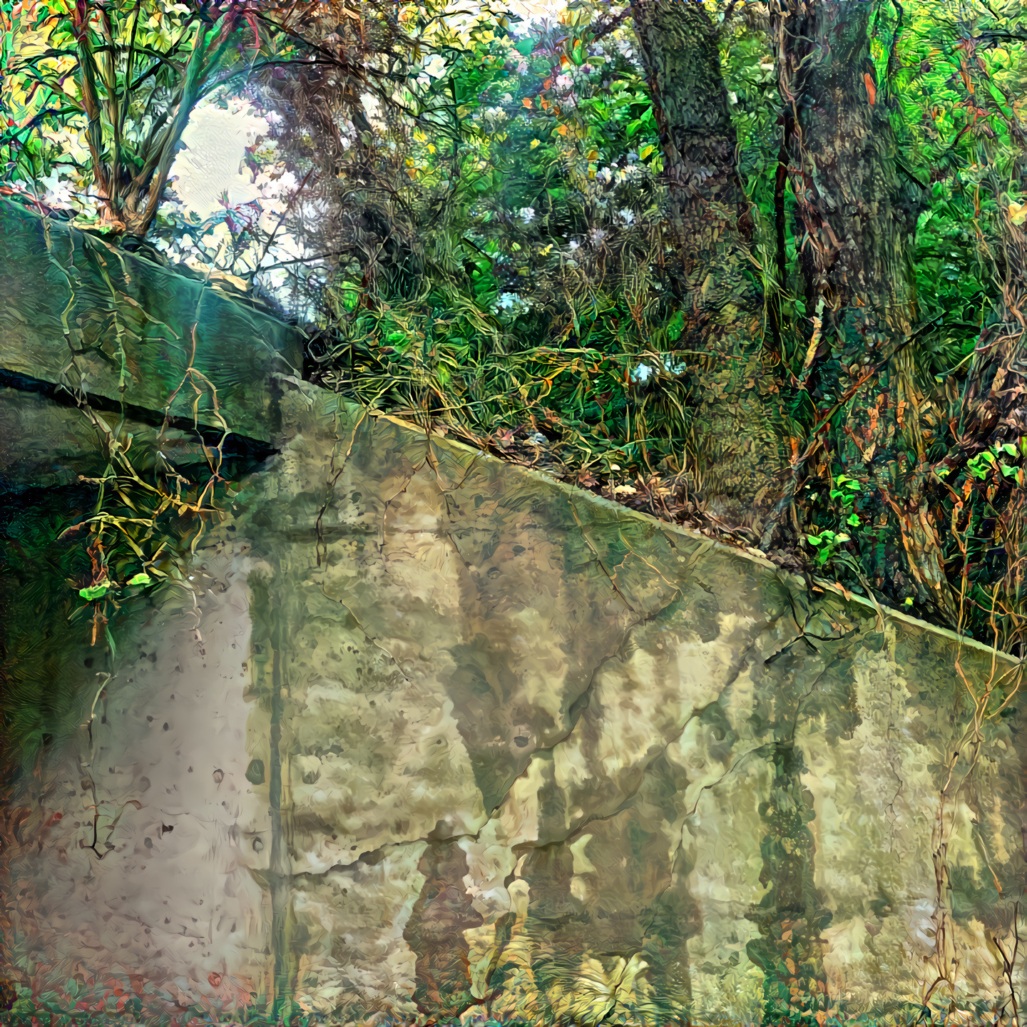 Idyllic concrete slantsquare with vines