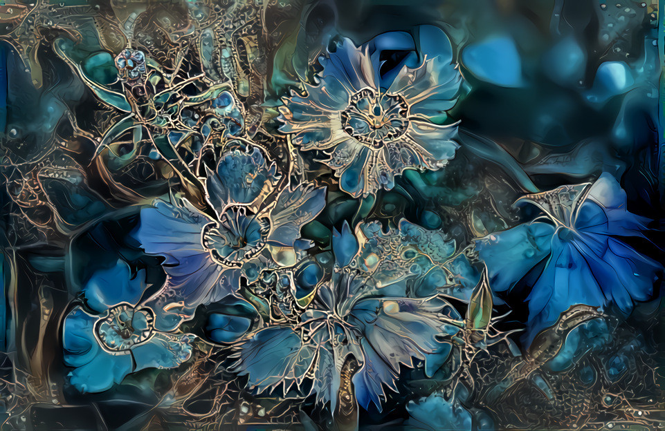 Flowers - blue with gold edges