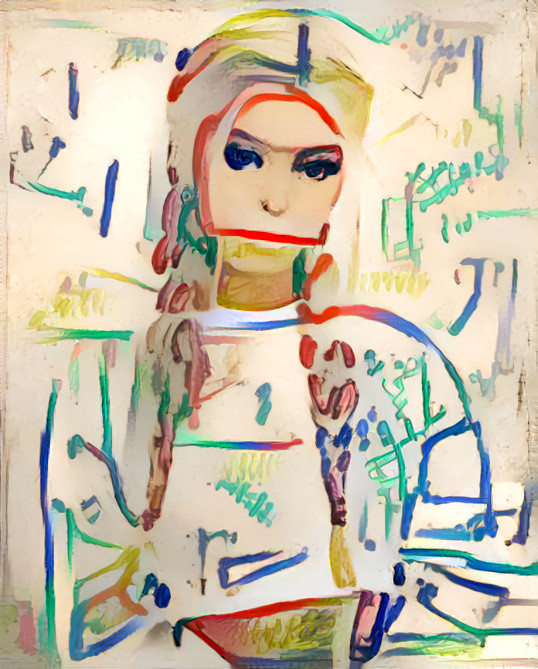 model with braided pigtails, color painting