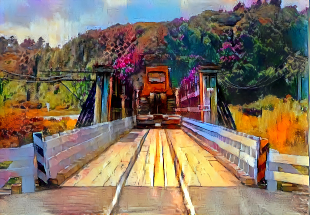 One way bridge in New Zealand /  A bridge for cars and trains